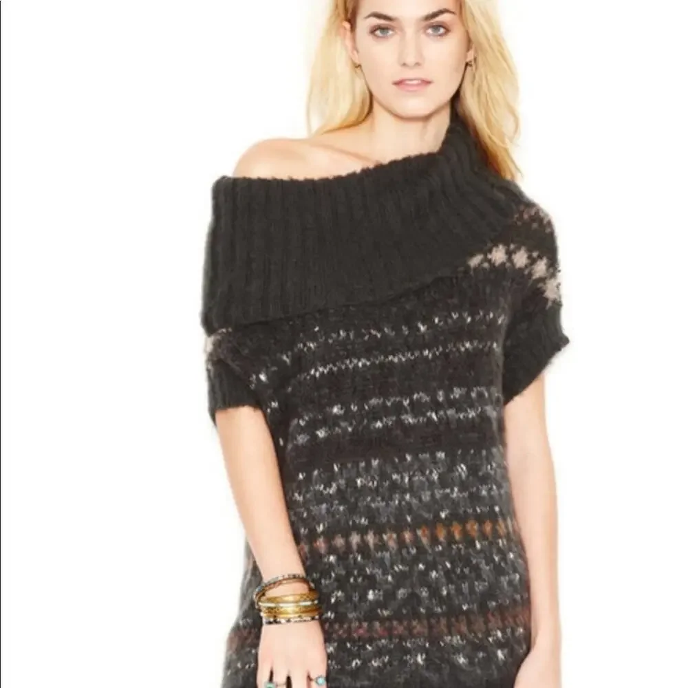Free People Womens Snow Bunny Wool Blend Slouchy Fair Isle Sweater Top Size XS